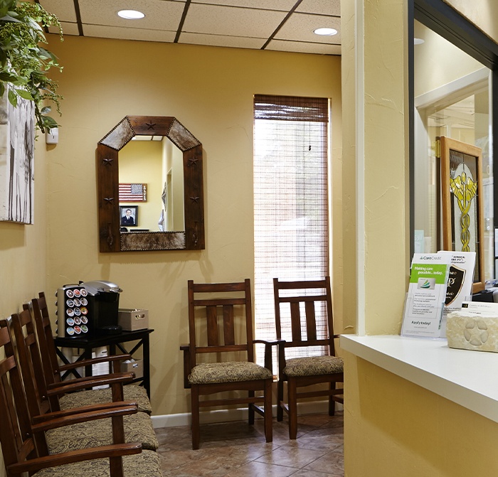 Kerrville Texas dental office waiting area and reception desk